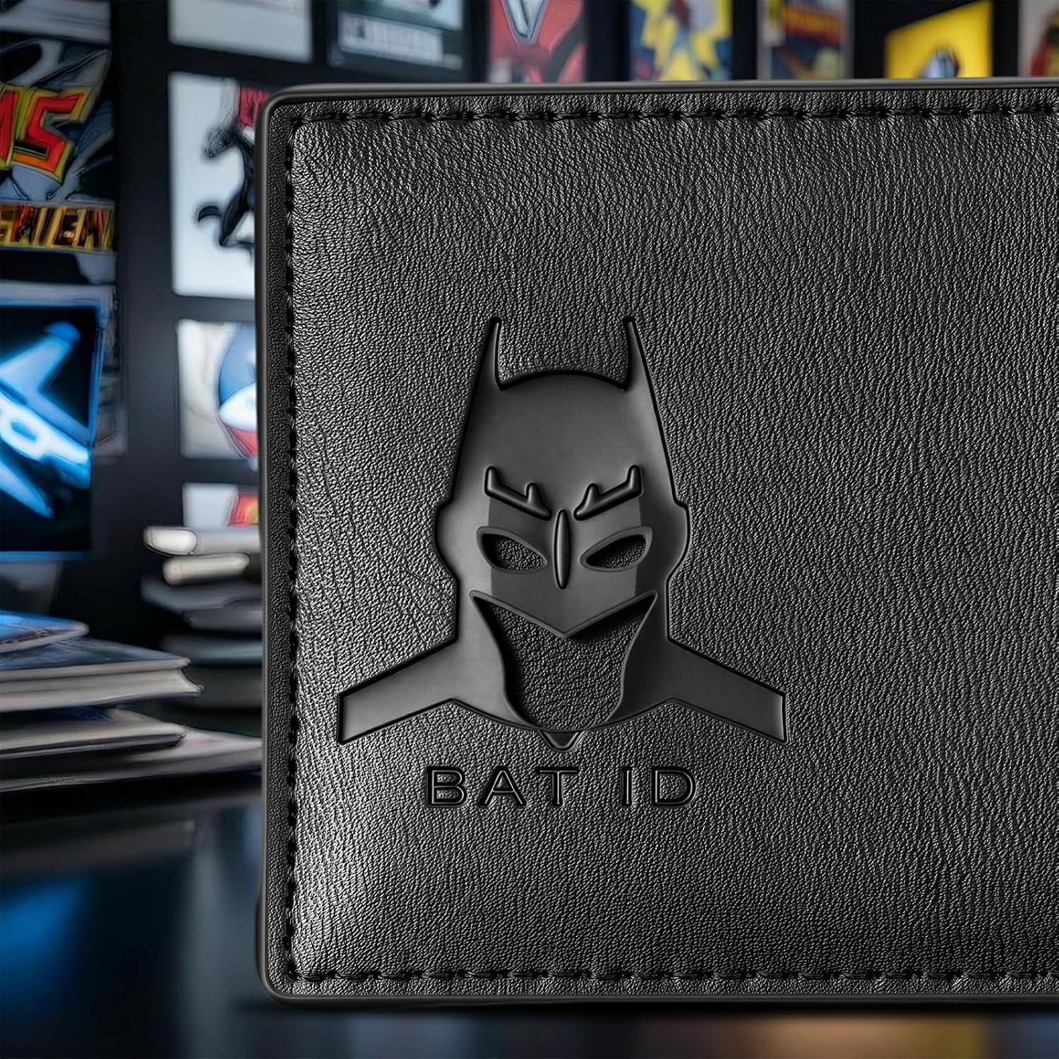 AMARONE Leather Bat Wallet, Superhero Card Holder with Multiple Card Slots, Face Eyes Cutout Card Holder, Personalized ID Wallet