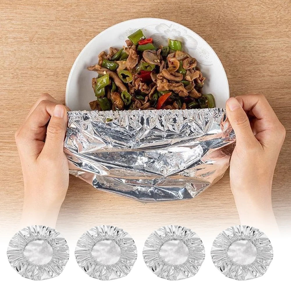 Stretchable Aluminum Foil Food Covers Insulation Lids for Kitchen Dishes Warmth Retention Reusable Fits Plates