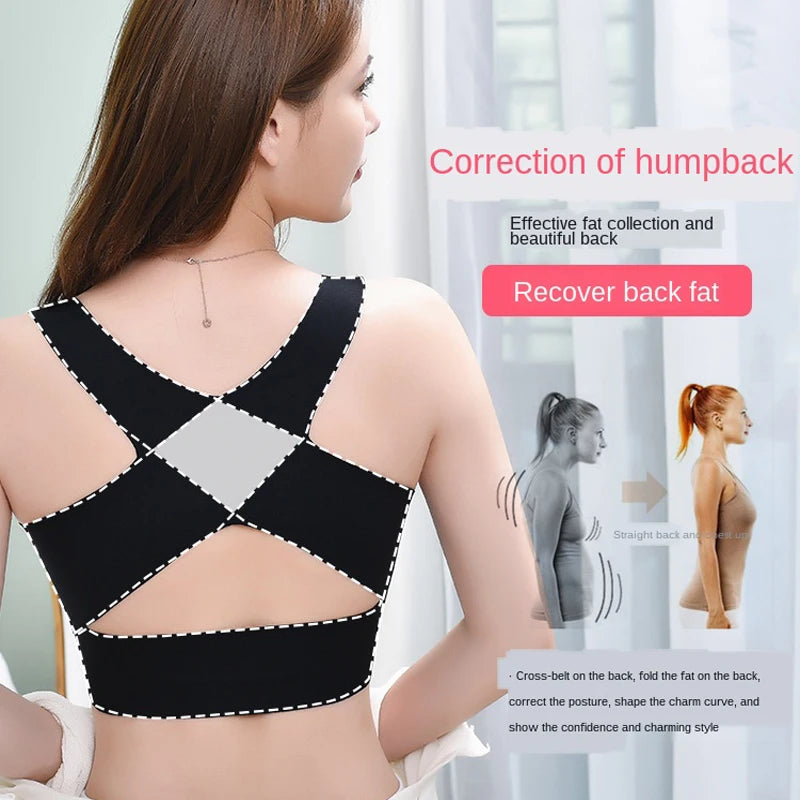 Women Push Up Bra Posture Corrector Bralette Front Closure Female Underwear Cross Back Tops