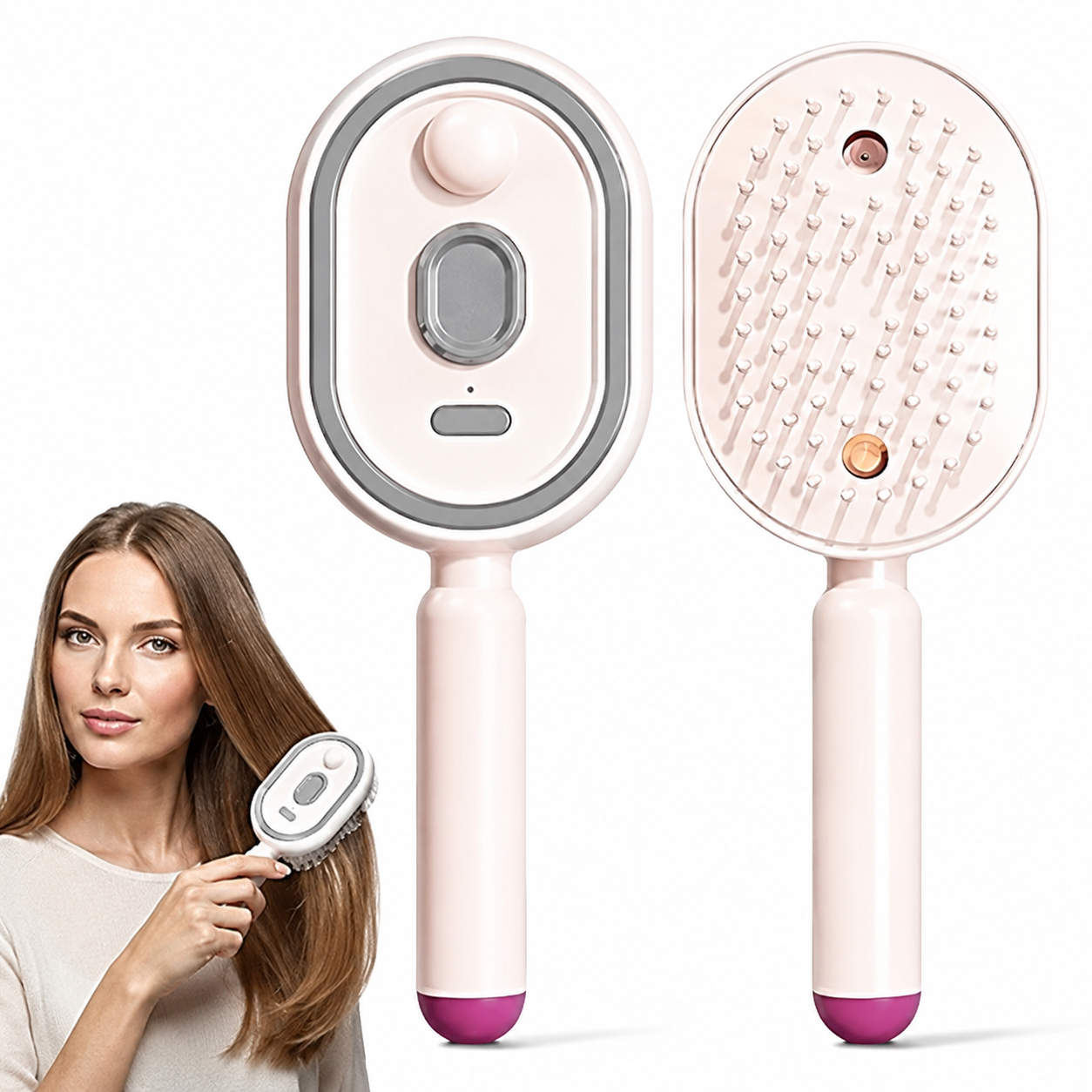 Rechargeable Hair Straightener Brush with Detangling Comb