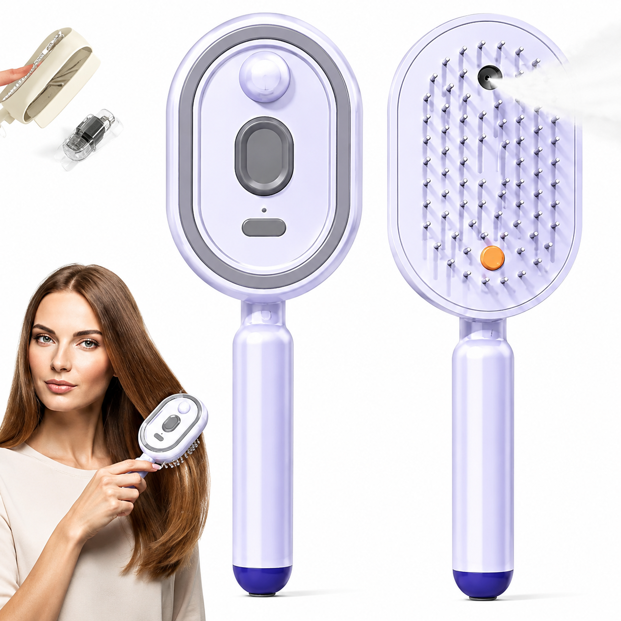 Rechargeable Hair Straightener Brush with Detangling Comb