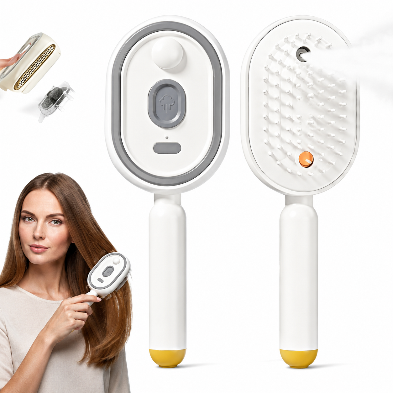 Rechargeable Hair Straightener Brush with Detangling Comb