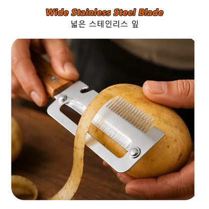 Stainless Steel Vegetable Peeler with Wooden Handle 2-in-1 Fruit Potato Peeler