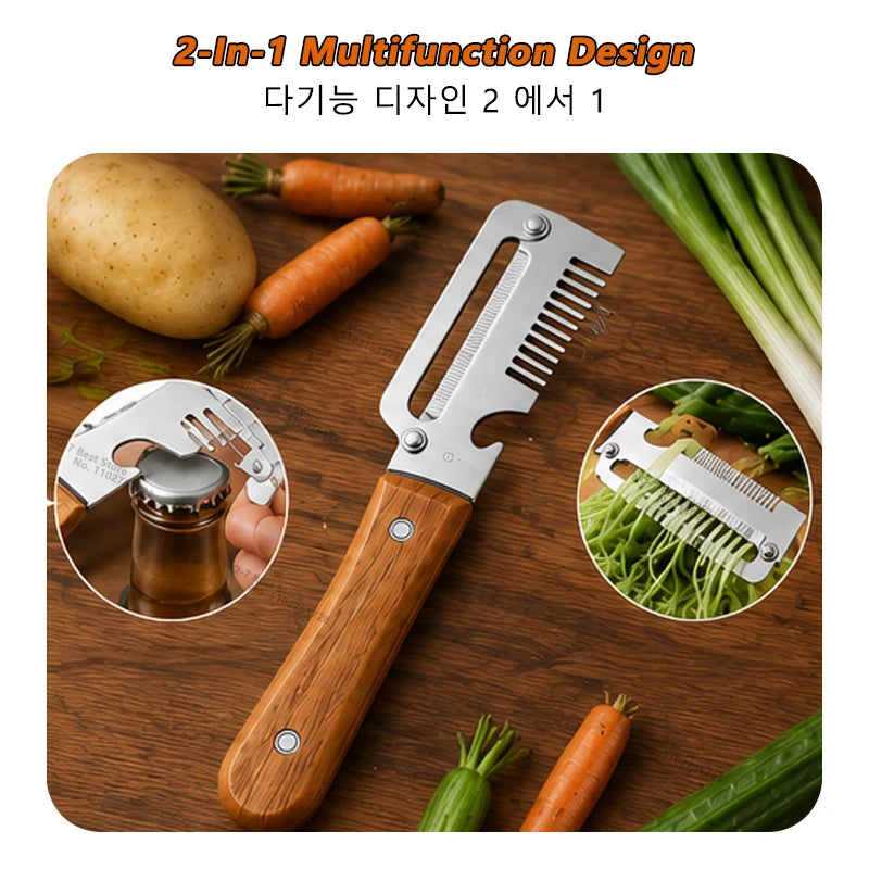 iLMH New Paring Knife Ergonomic Wood Handle Knife Stainless Steel Vegetable Peeler with Wooden Handle 2-in-1 Fruit Potato Peeler