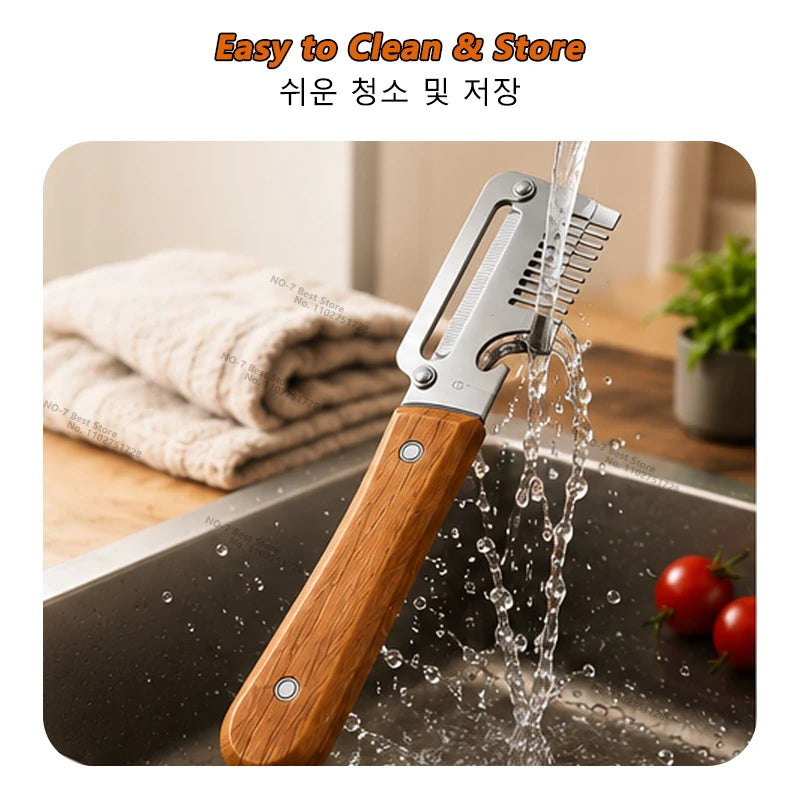 Stainless Steel Vegetable Peeler with Wooden Handle 2-in-1 Fruit Potato Peeler
