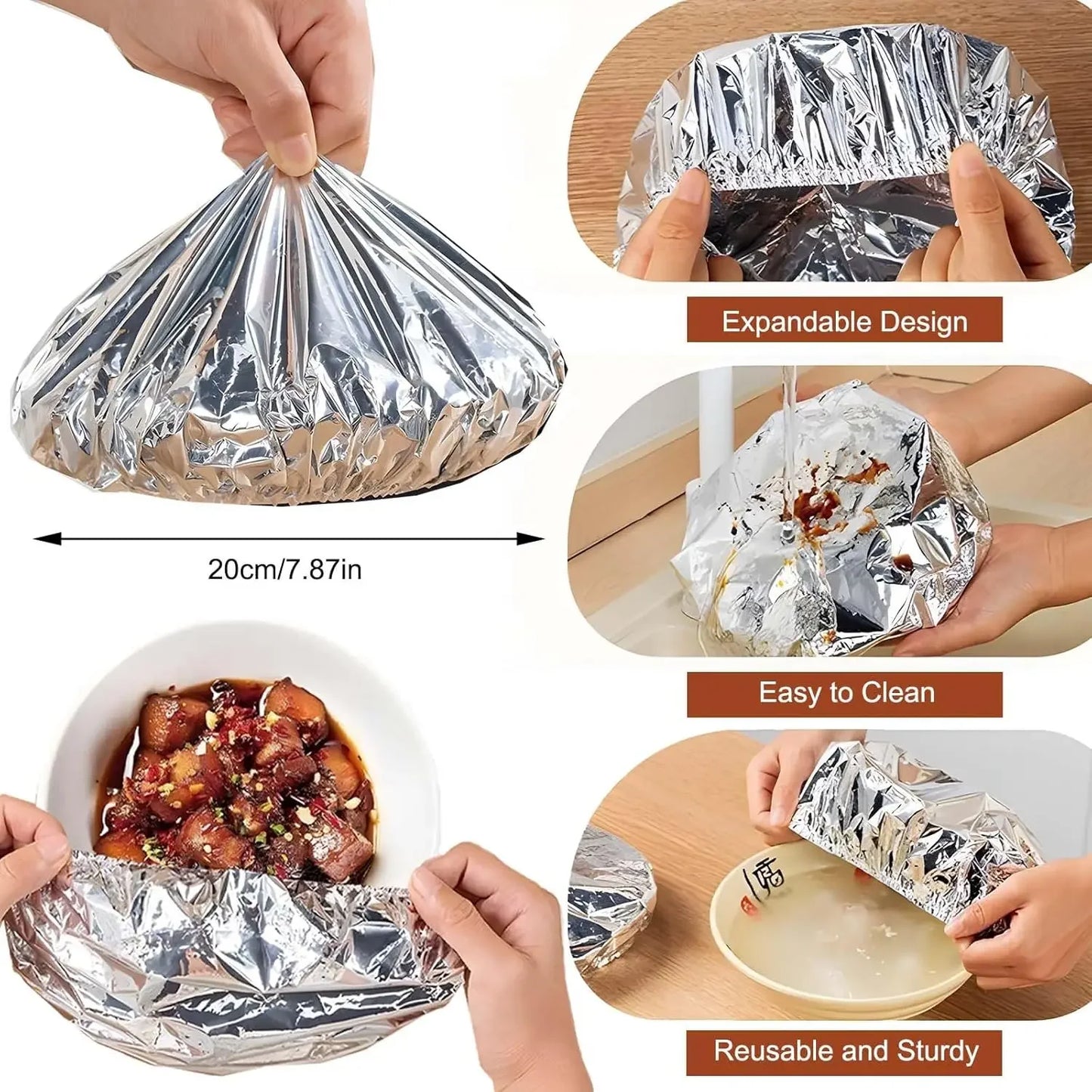 Reusable Aluminum Foil Food Covers for Kitchen Dishes (30pcs)