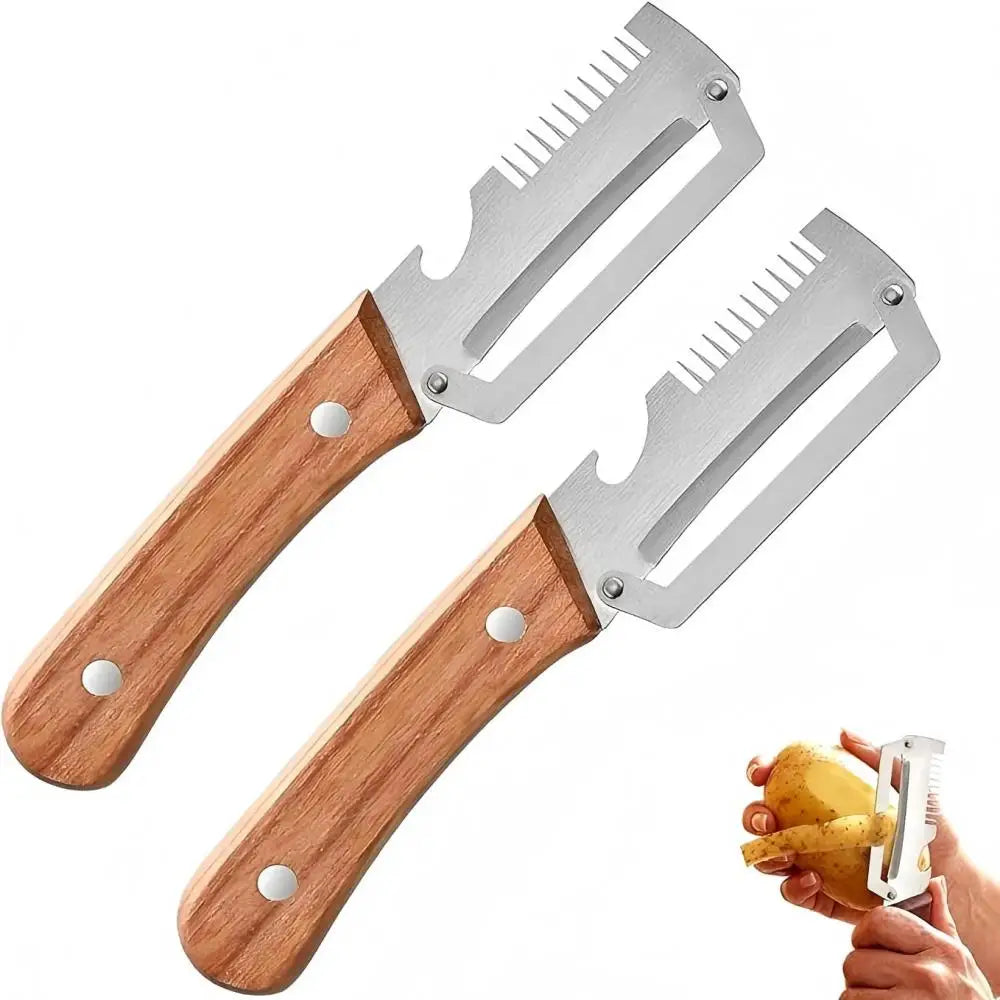 Stainless Steel Vegetable Peeler with Wooden Handle 2-in-1 Fruit Potato Peeler