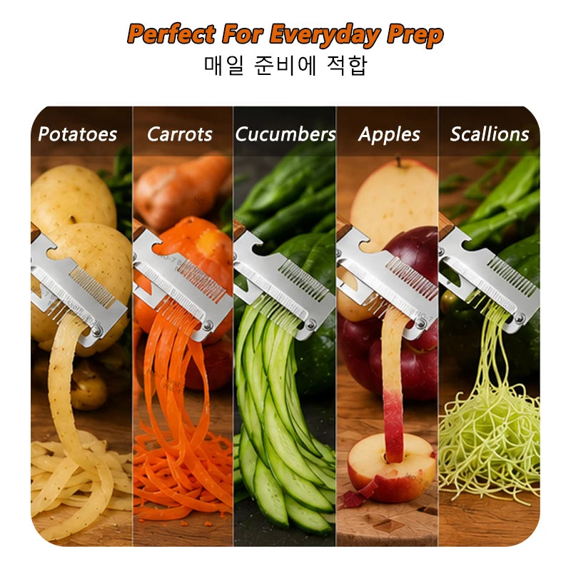 iLMH New Paring Knife Ergonomic Wood Handle Knife Stainless Steel Vegetable Peeler with Wooden Handle 2-in-1 Fruit Potato Peeler